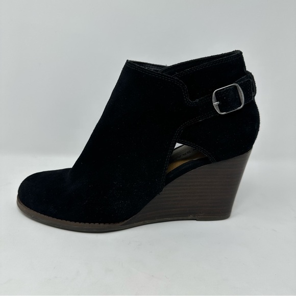 Lucky Brand Boots Sz 10 Suede Leather Cutout Design Wedge Heel Ankle Bootie - Picture 1 of 16
